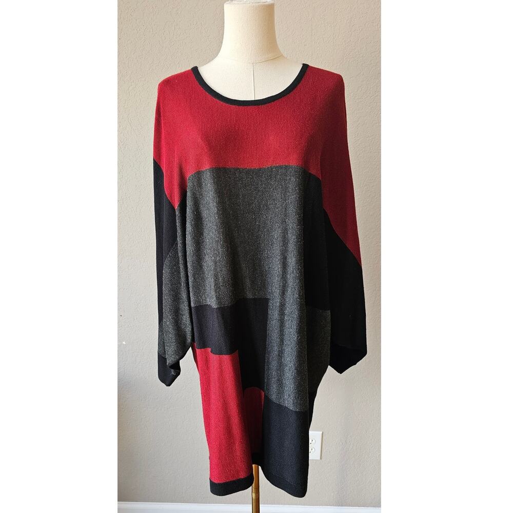 Sisters Colorblock Dolman Sleeve Scoop‎ Sweater Dress Red/Black/Gray Womens S/M
